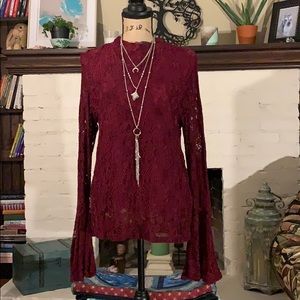 Bohemian long sleeve blouse, burgundy